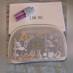Dior Butterfly Mesh Cosmetic Bag w/ Lip Glow Oil GWP - New